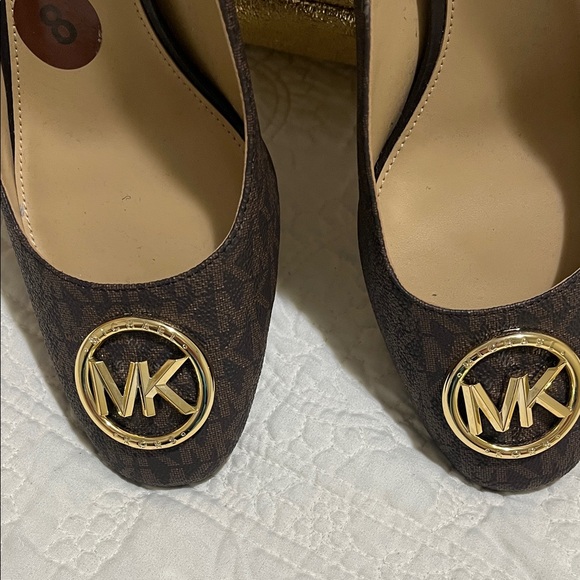 Michael Kors Dark Brown Square Heels  with Gold Logo - Picture 2 of 7